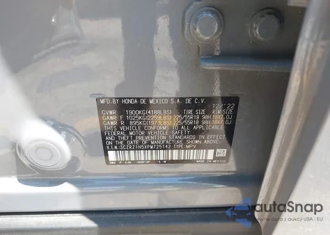 2023 Honda Hr-V 2Wd Sport из США, поврежденный, VIN 3CZRZ1H5XPM725142